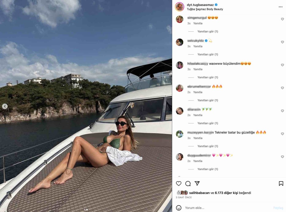 tugba sasmaz in bikinili yaz paylasimi begeni topladi tekneler batar bu guzellige